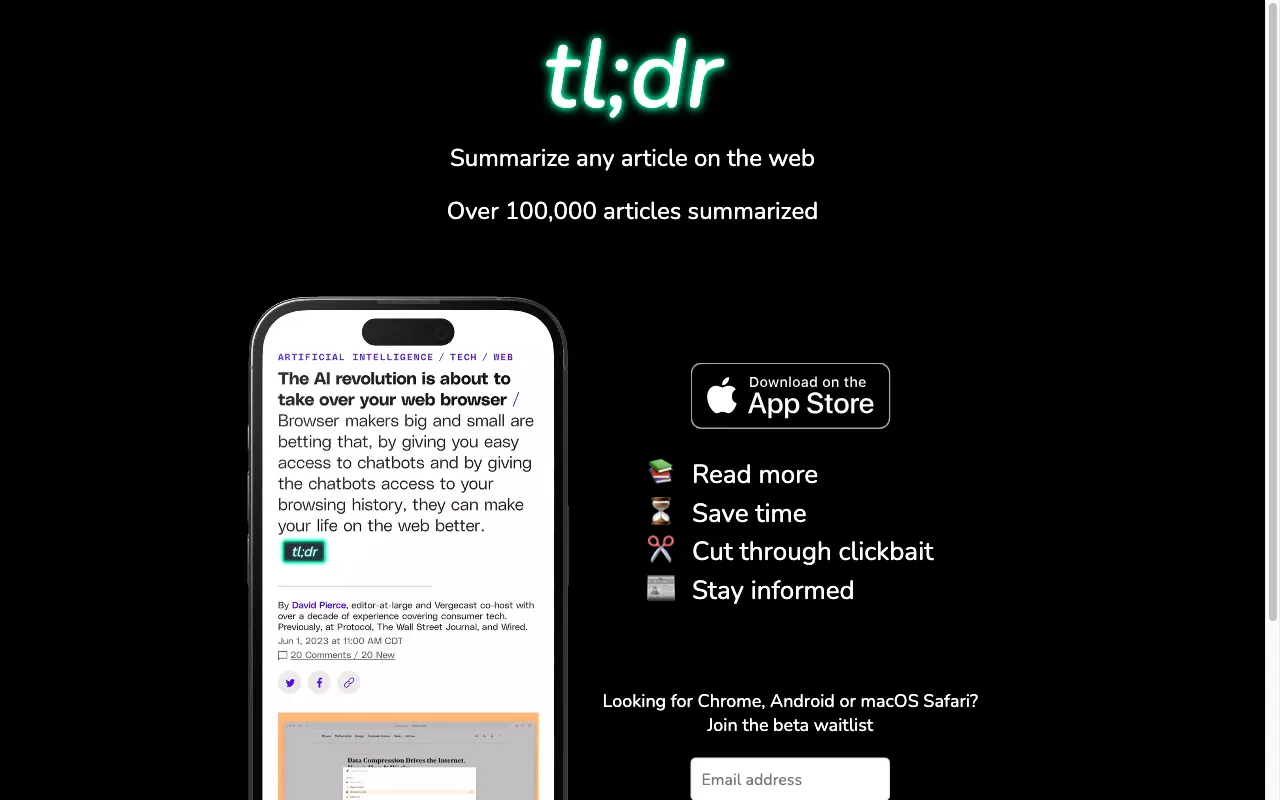 tl;dr AI Summarizer — preview screenshot