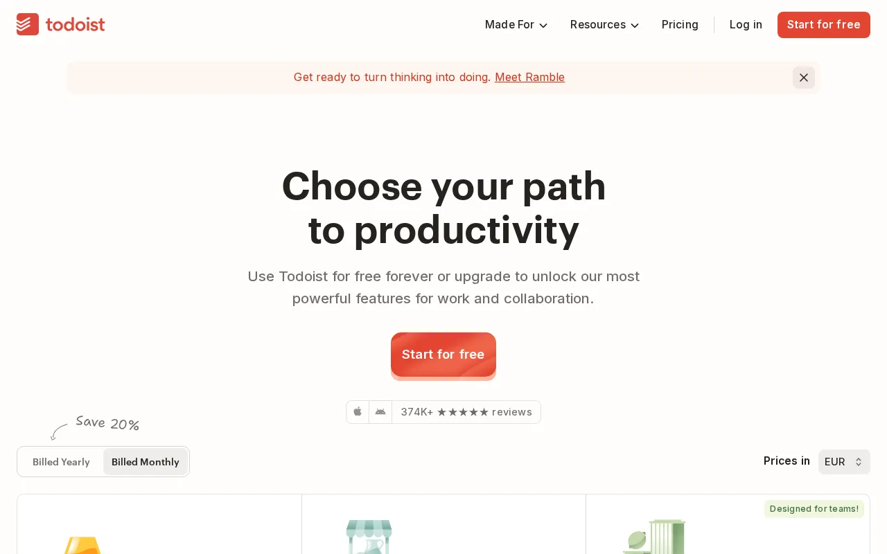 Todoist — pricing page