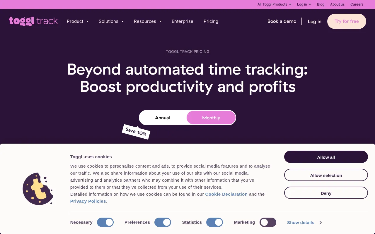 Toggl — pricing page