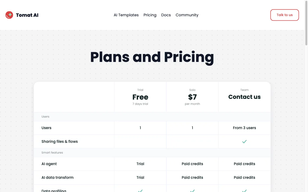 Tomat — pricing page