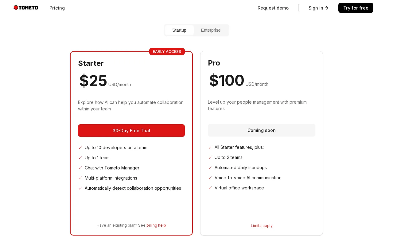 Tometo — pricing page