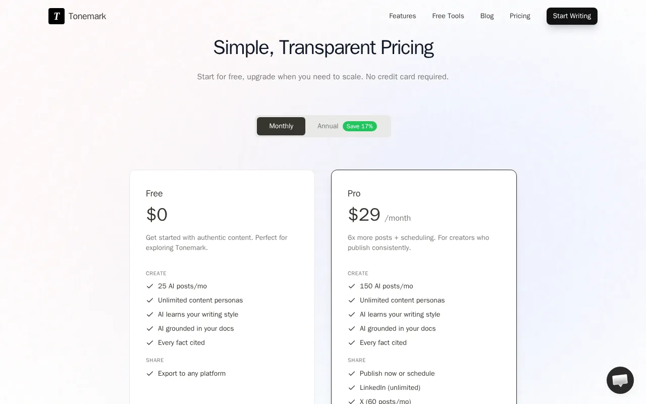 Tonemark — pricing page