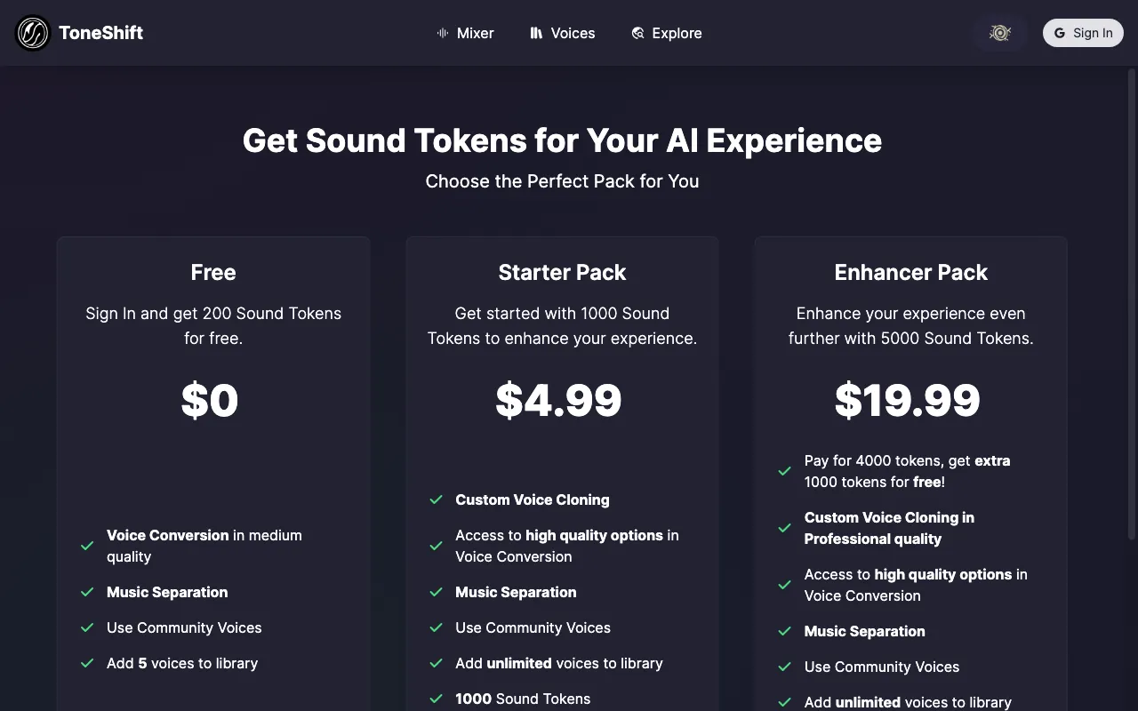 ToneShift — pricing page