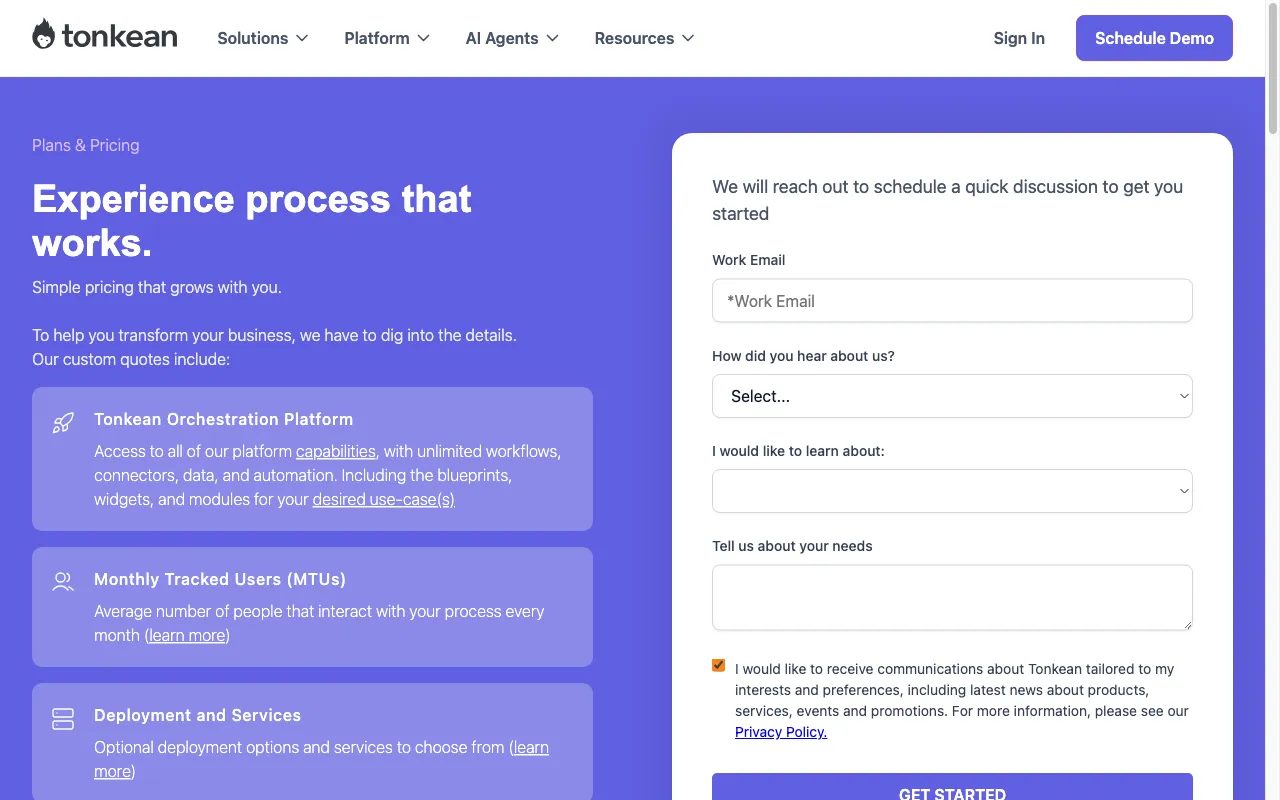 Tonkean — pricing page