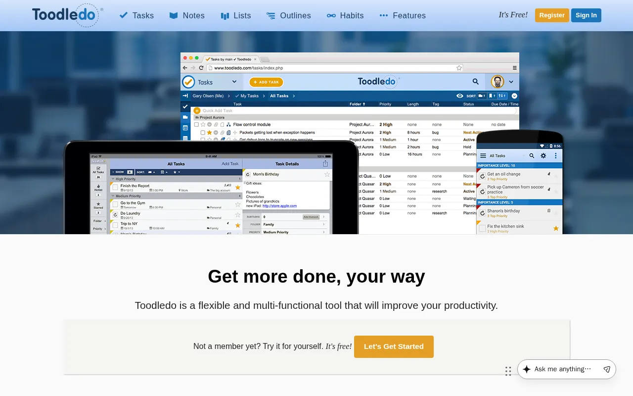 Toodledo — preview screenshot