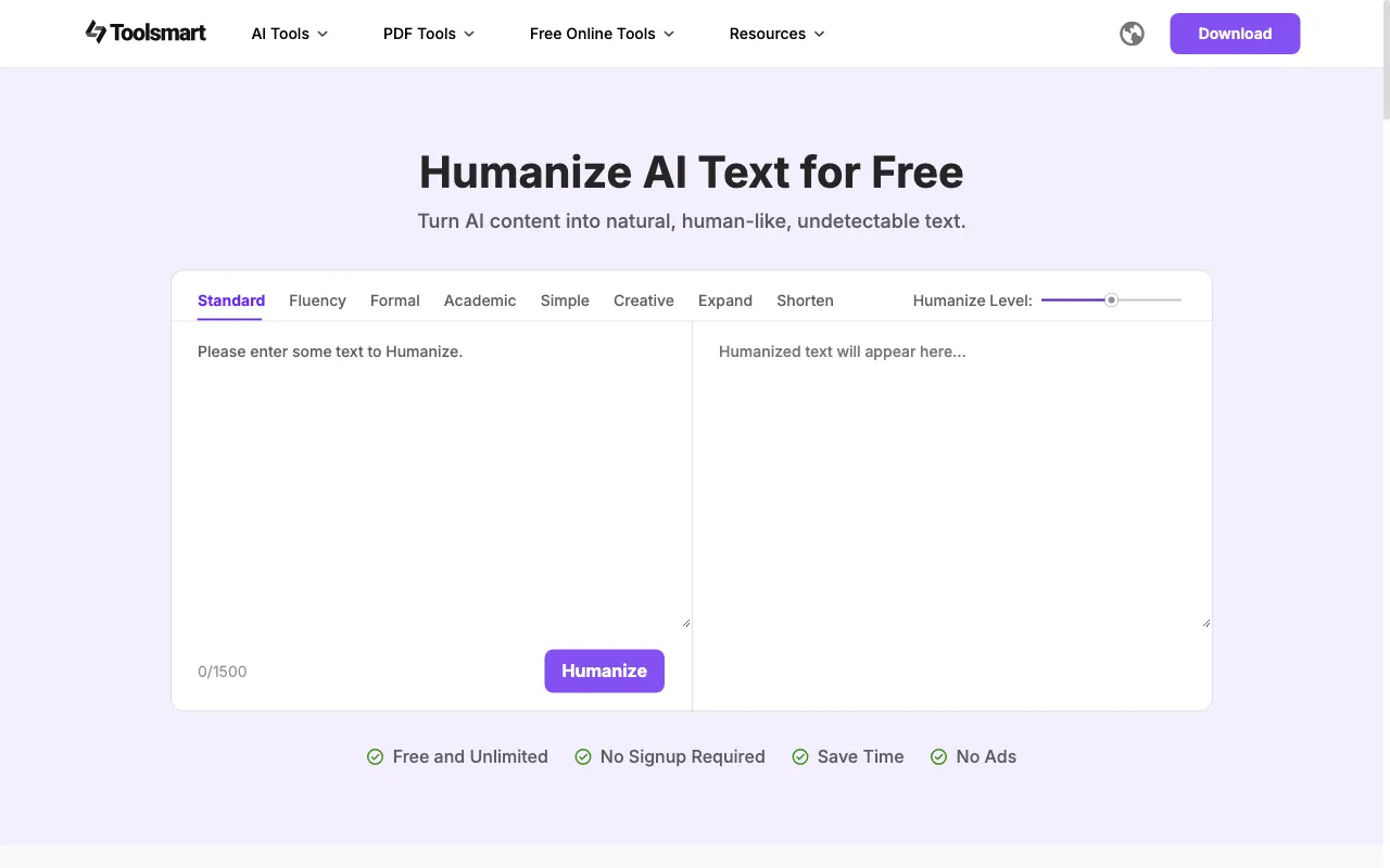 Toolsmart Free Humanize AI — preview screenshot