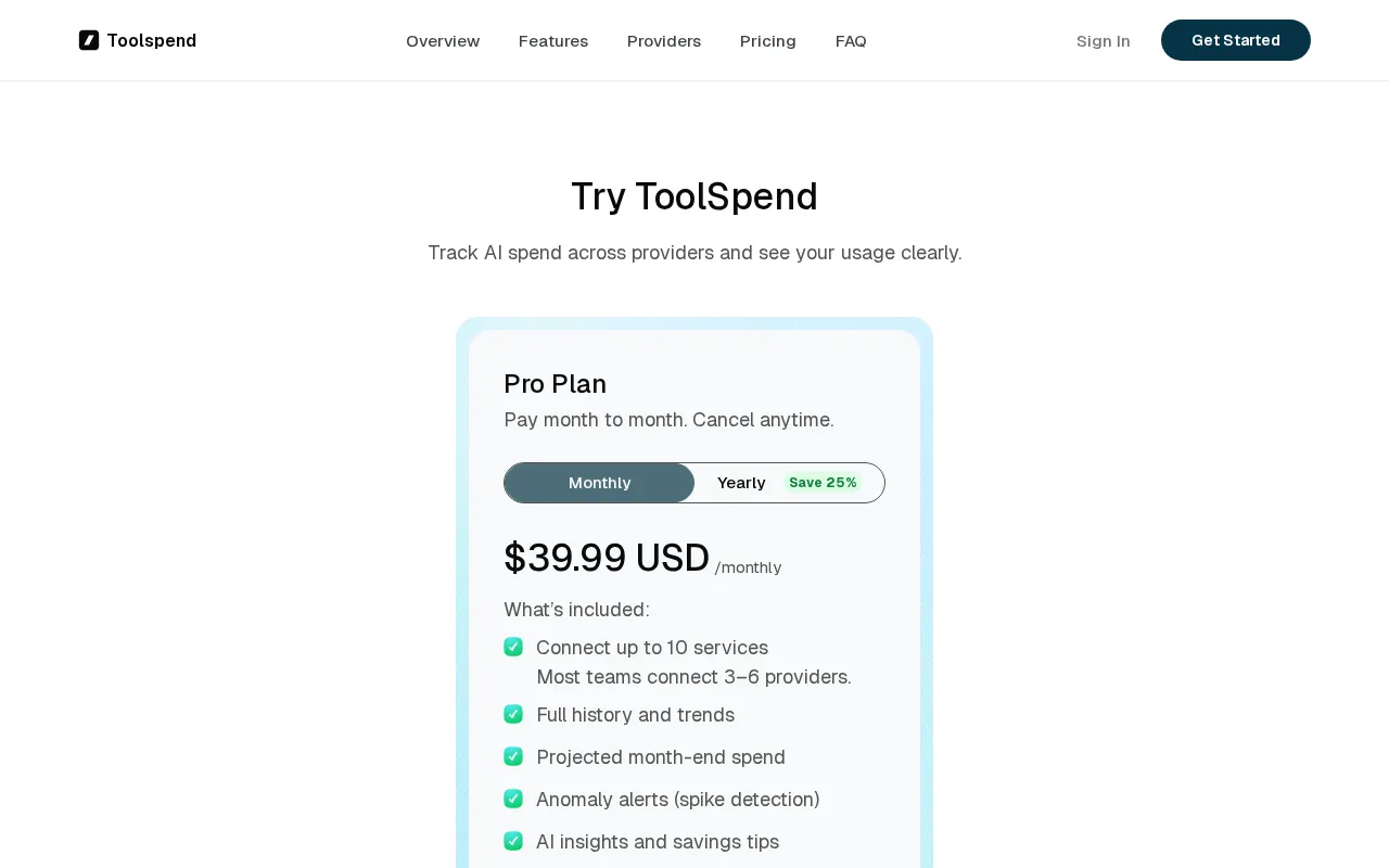 Toolspend — pricing page