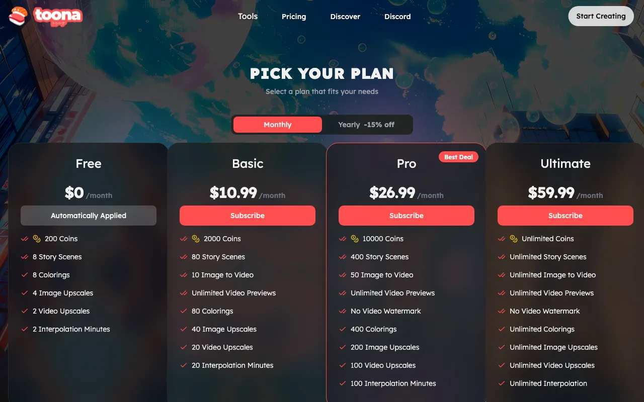 toona — pricing page