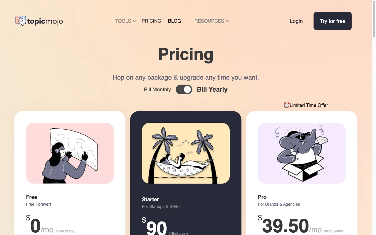 Topicmojo — pricing page