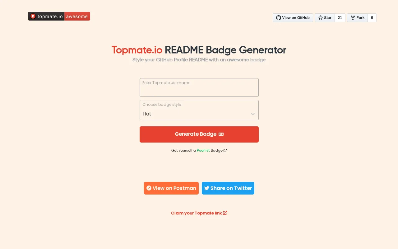 Topmate.io README Badge Generator — preview screenshot