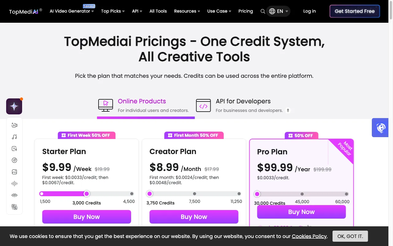 TopMediai® — pricing page
