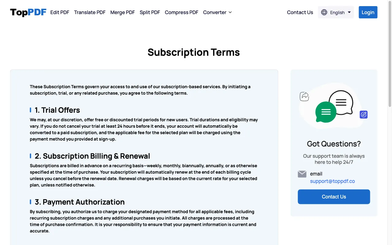 TopPDF — pricing page