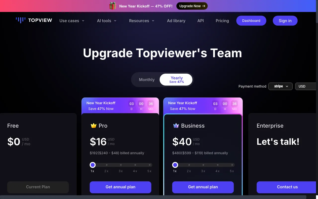 Topview AI — pricing page