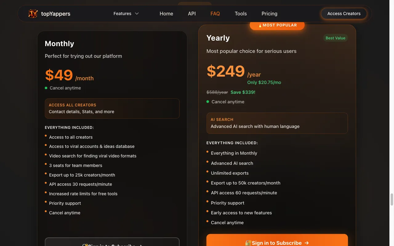topYappers — pricing page