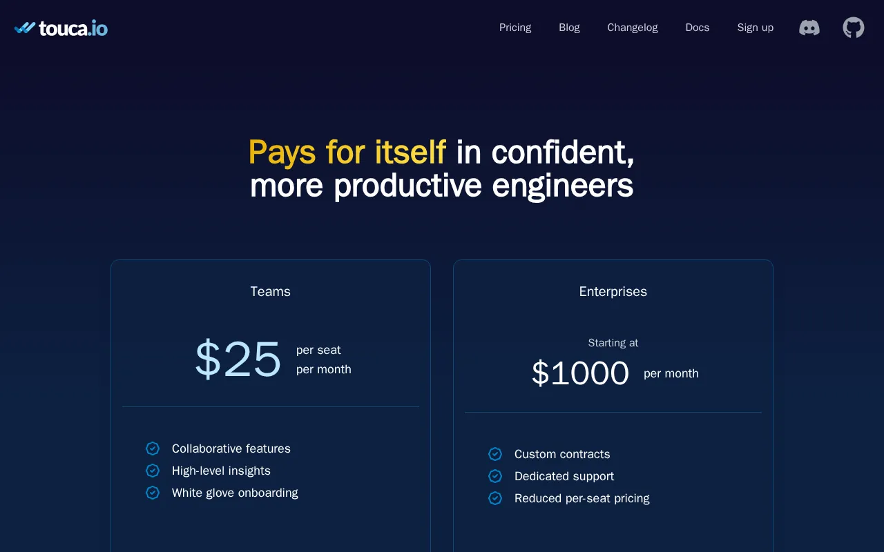 Touca — pricing page