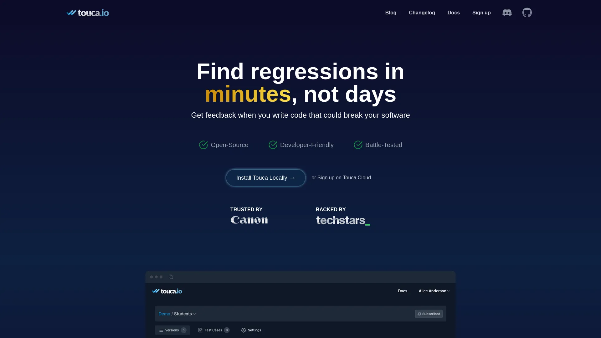 Touca — preview screenshot