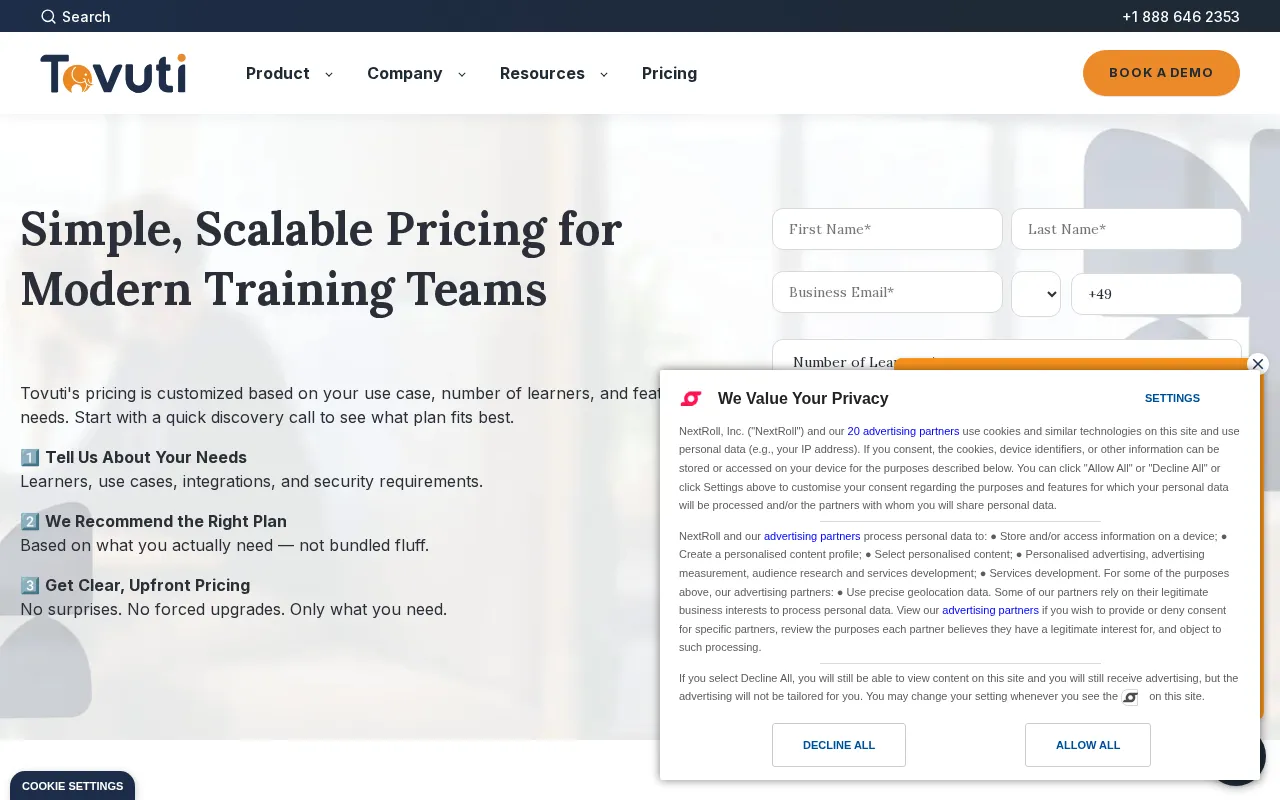 Tovuti LMS — pricing page