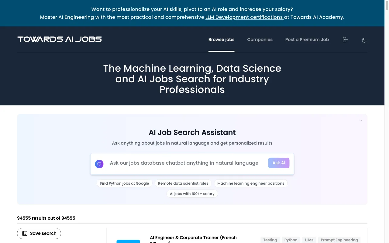 Towards AI Jobs — preview screenshot