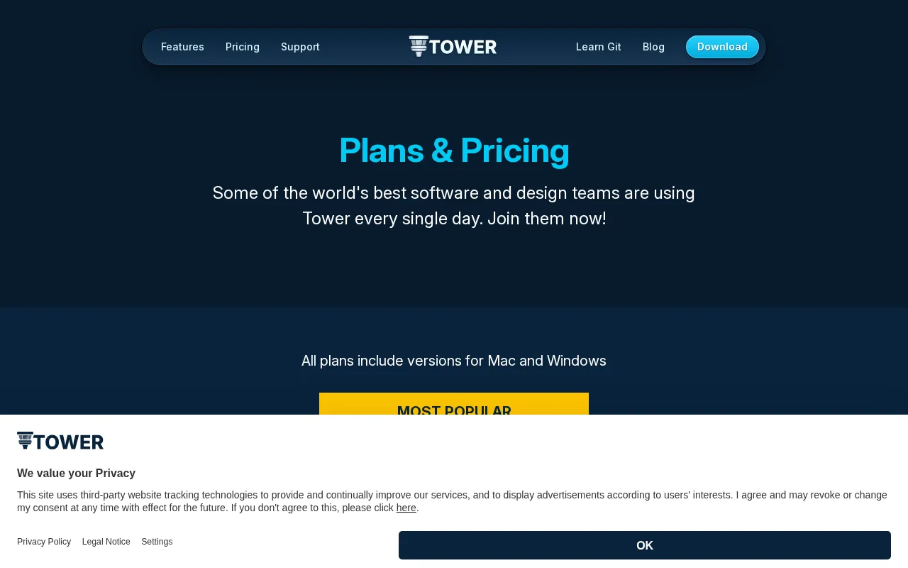 Tower — pricing page