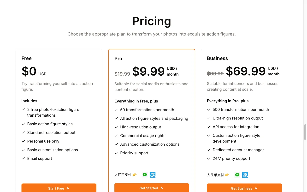 Toy Image AI — pricing page