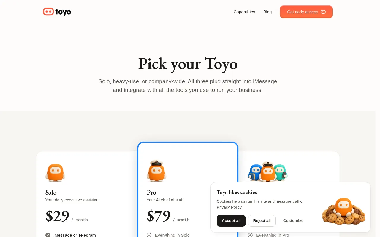 Toyo — pricing page