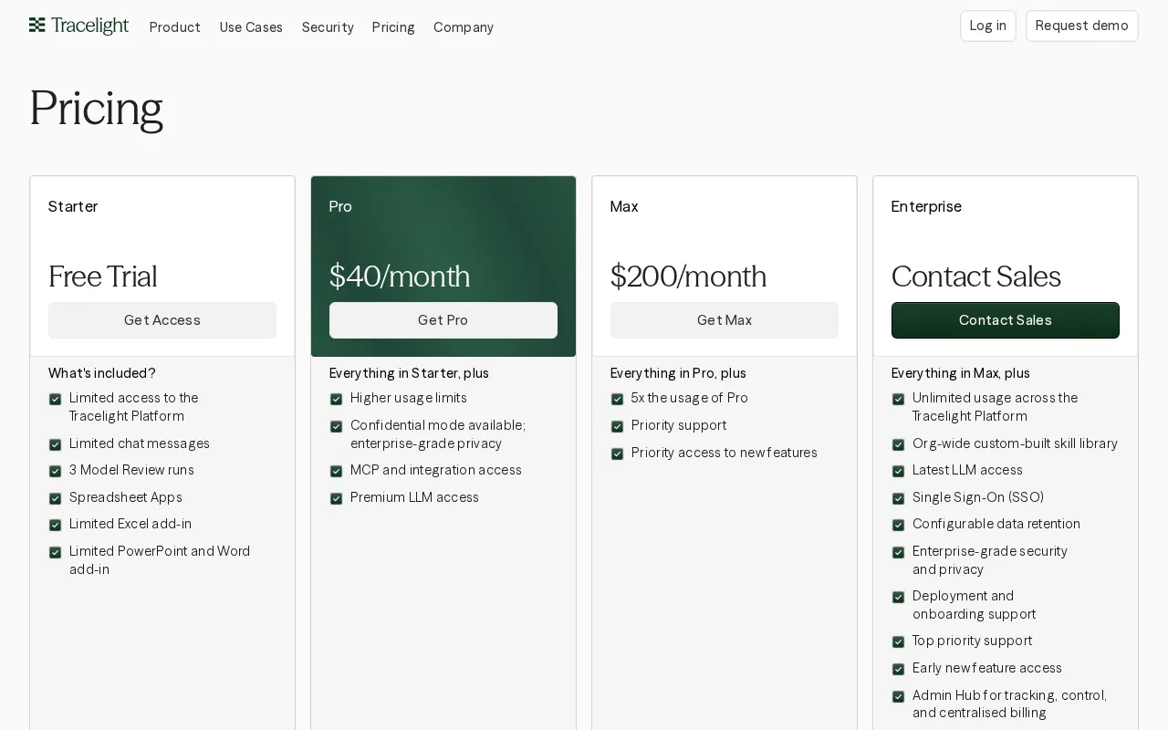 Tracelight PPT Add-in — pricing page