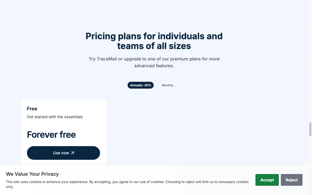 TraceMail — pricing page