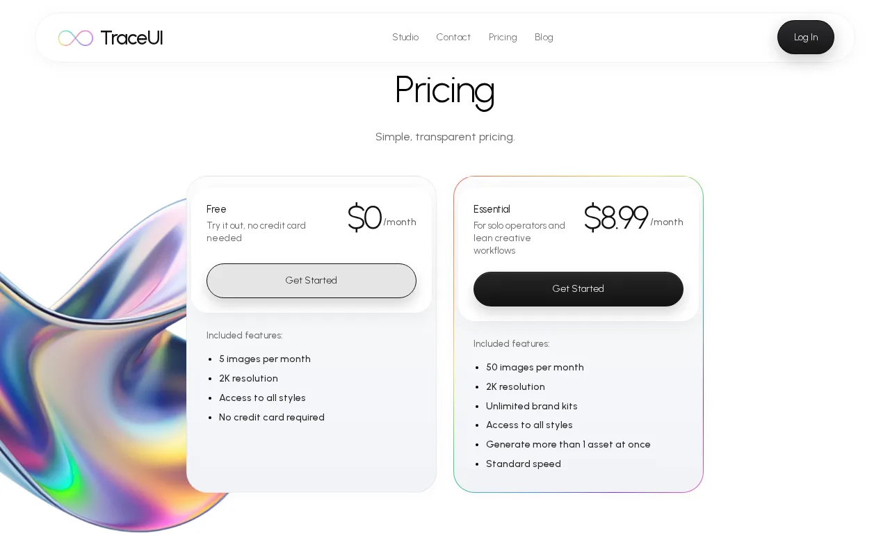TraceUI — pricing page