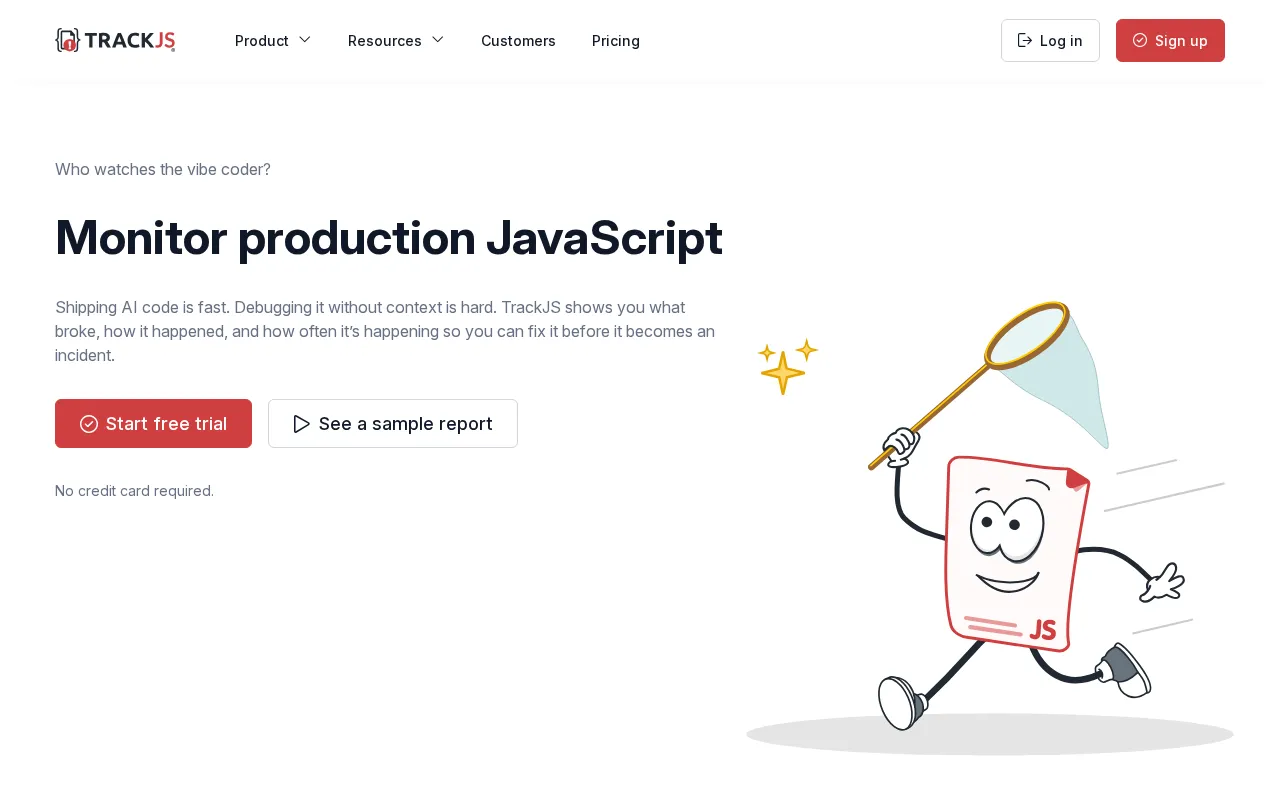 TrackJS JavaScript Error Monitoring — preview screenshot