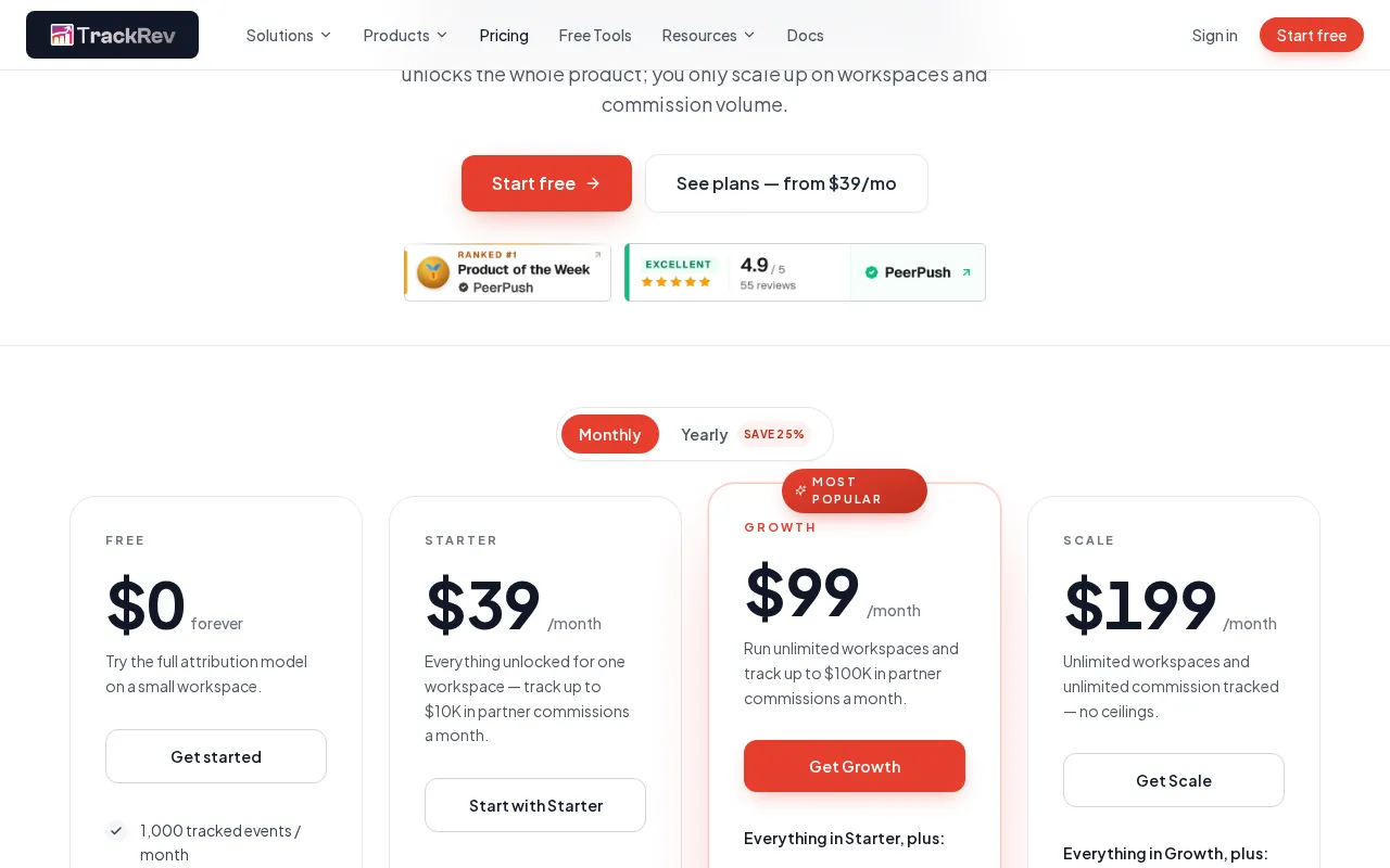 Trackrev — pricing page