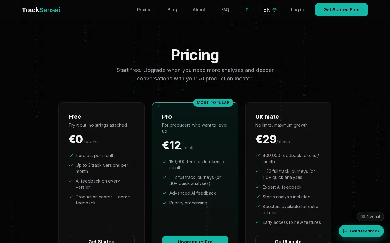 TrackSensei — pricing page