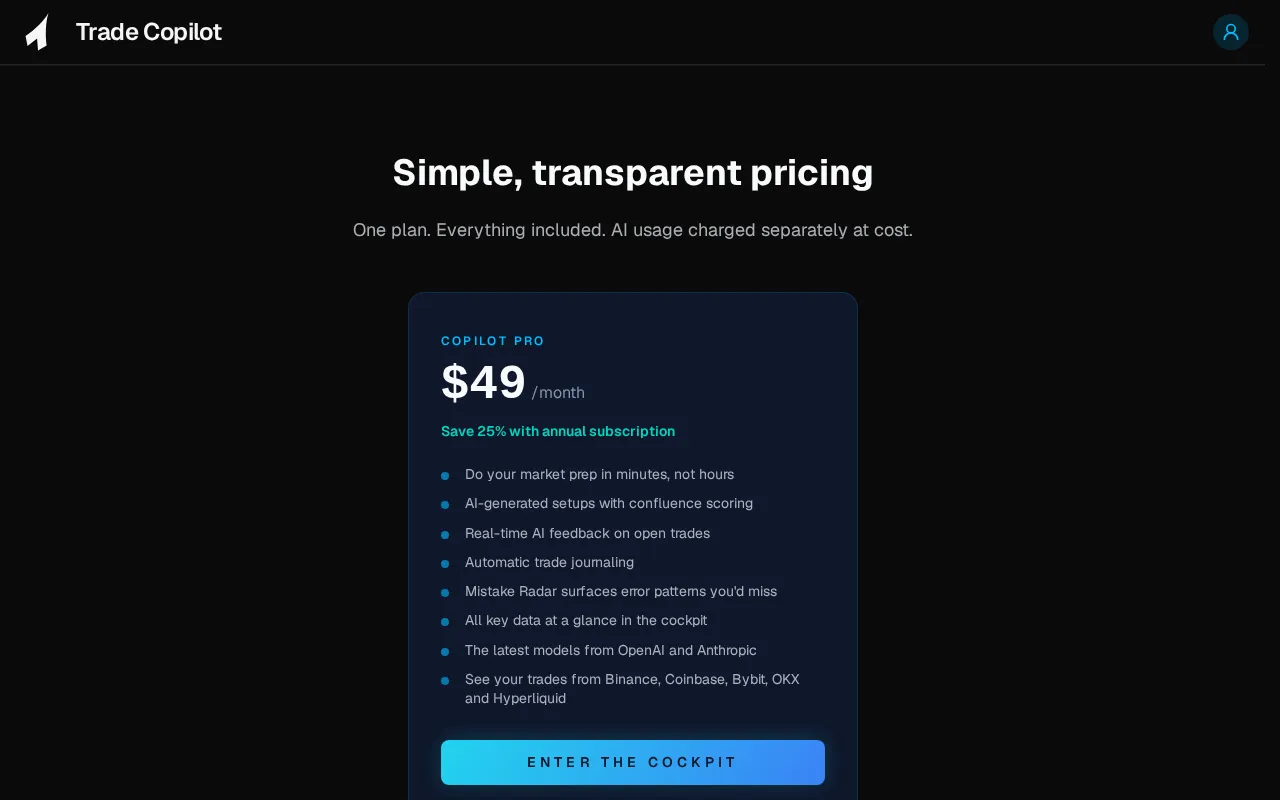 Trade Copilot — pricing page