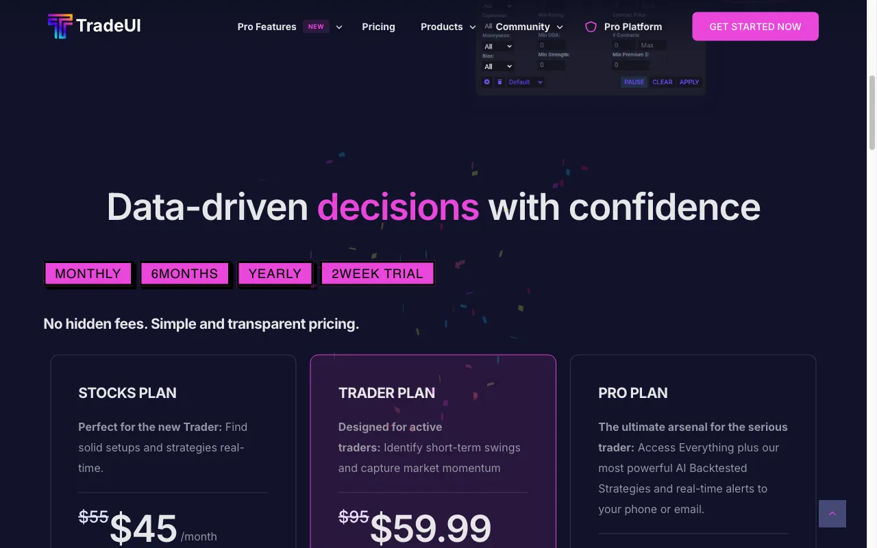 TradeUI — pricing page