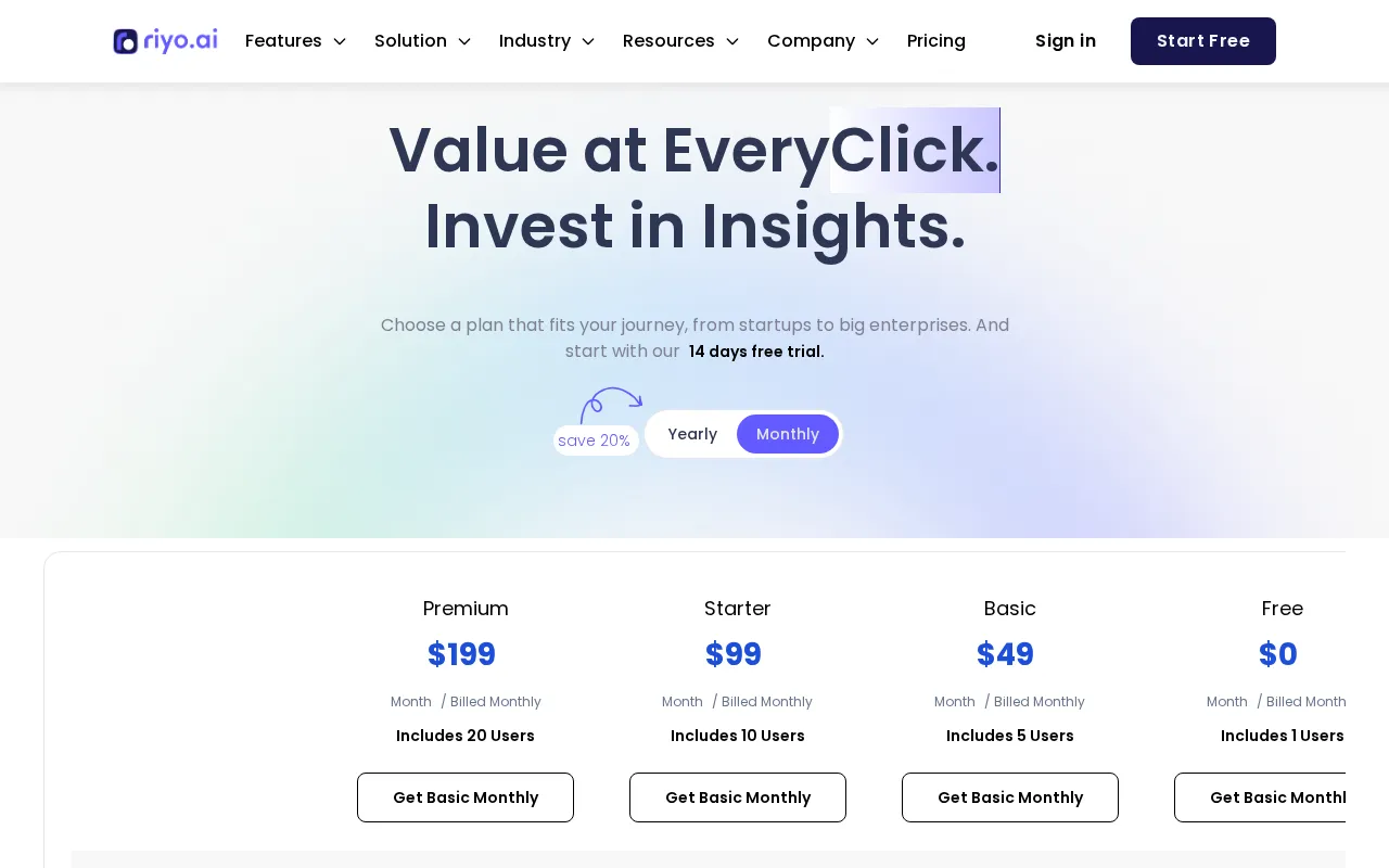 riyo.ai — pricing page
