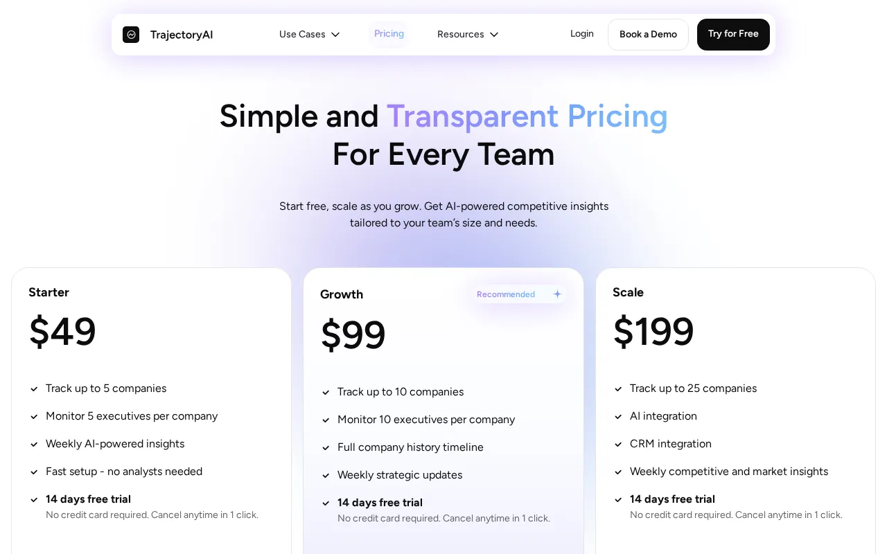 TrajectoryAI — pricing page