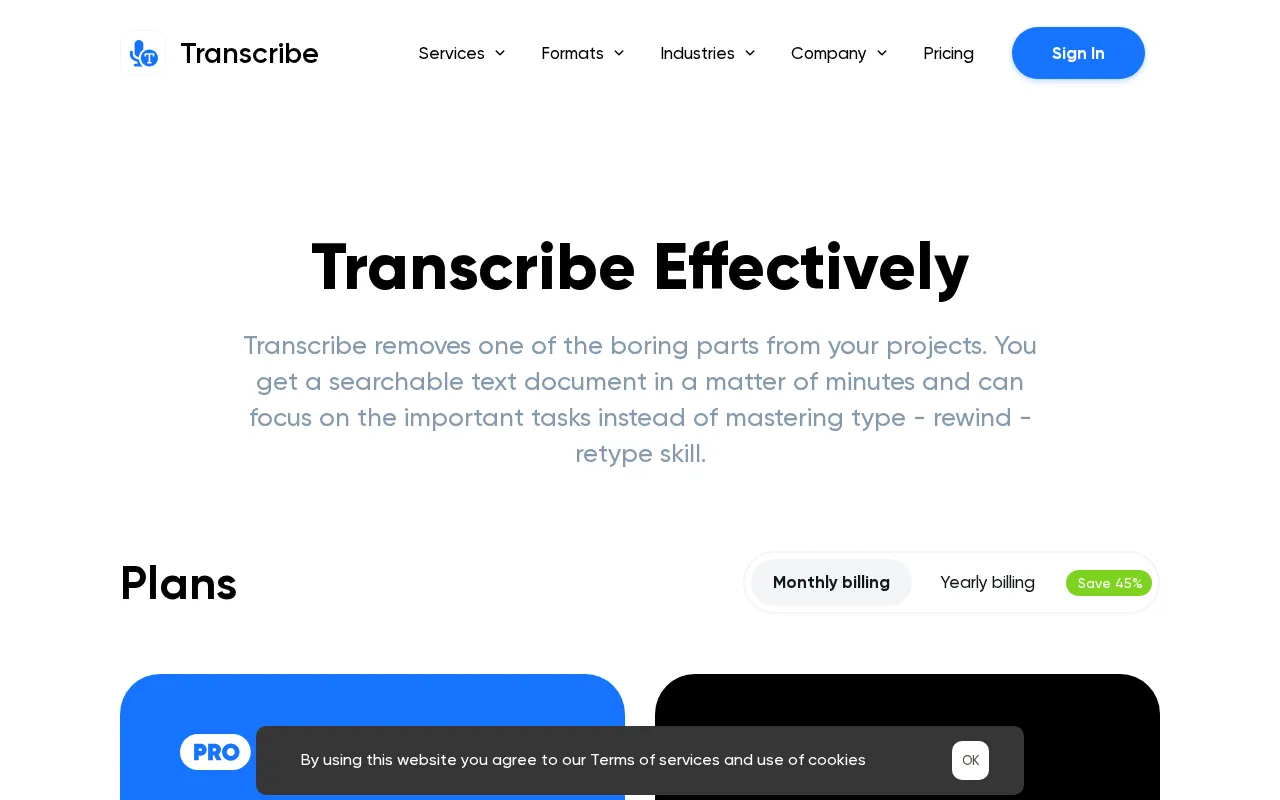 Transcribe — pricing page
