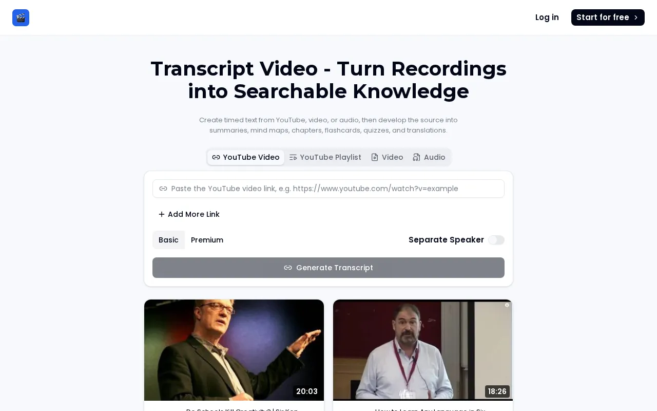 Transcript Video — preview screenshot