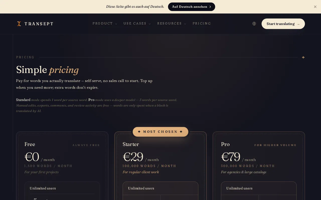 Transept AI — pricing page