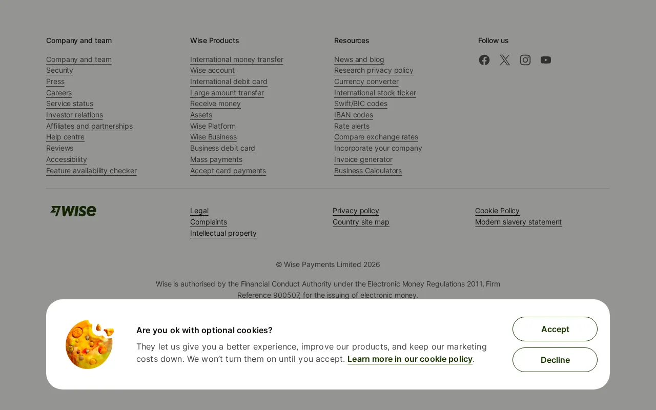 Wise — pricing page