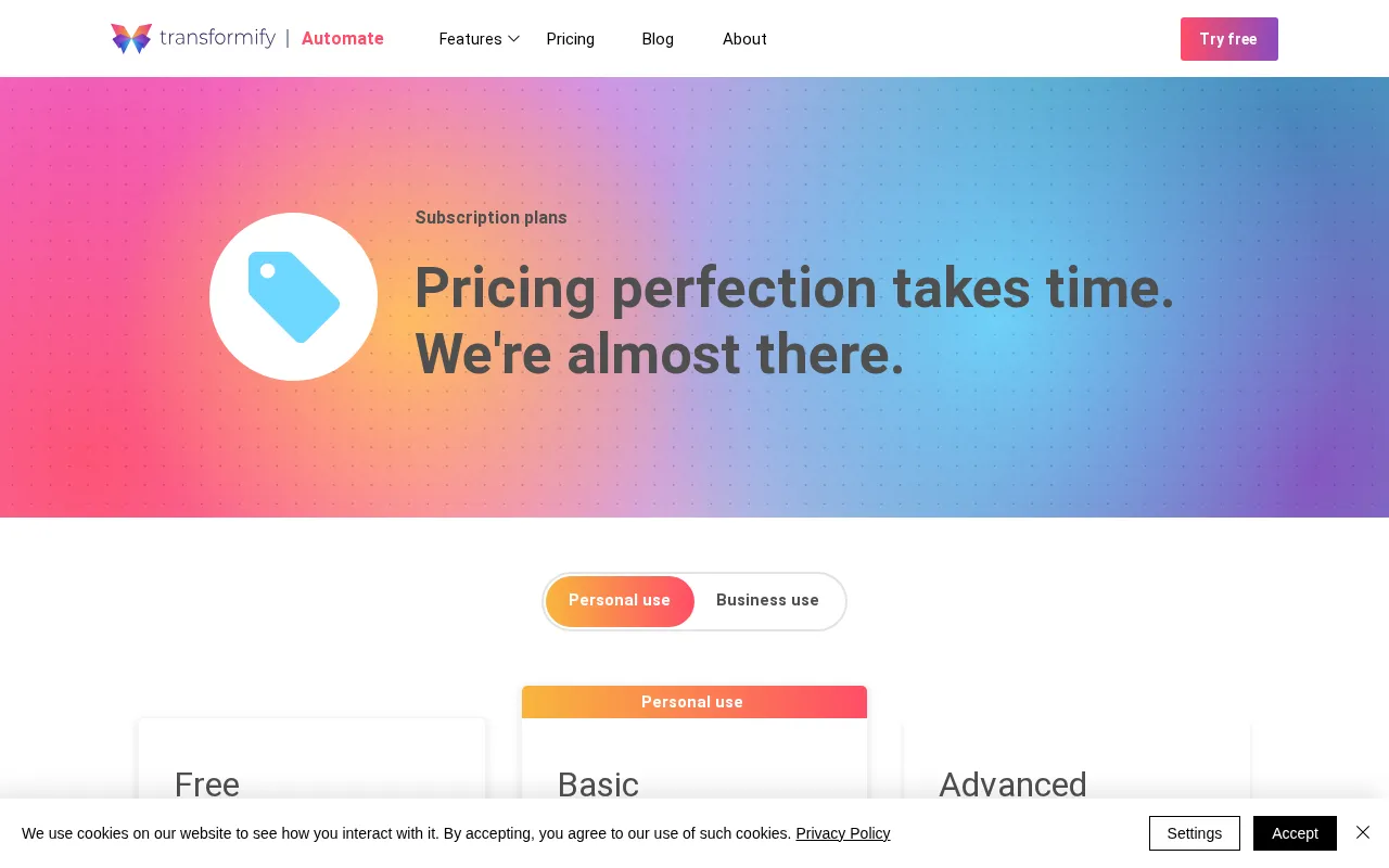 Transformify Automate — pricing page