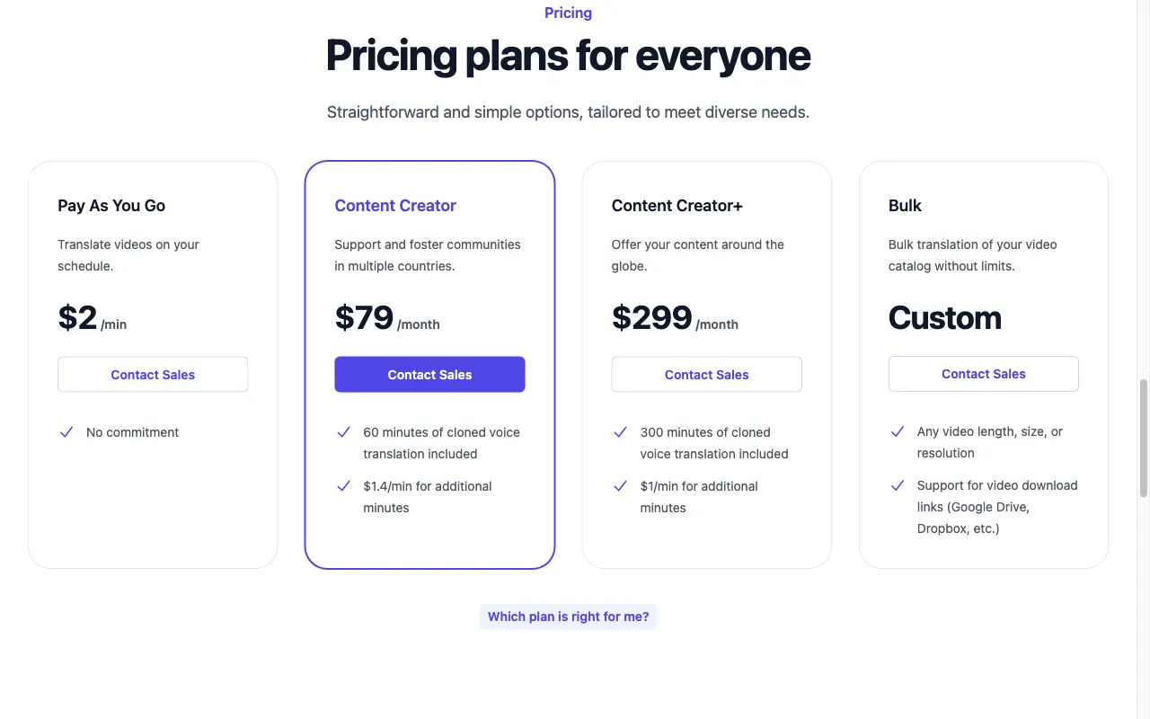 Translate This Video — pricing page