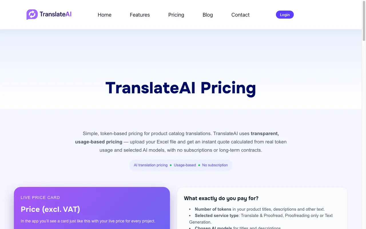TranslateAI — pricing page