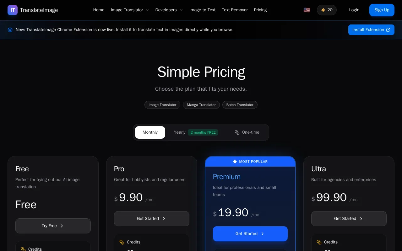 translateimage.io — pricing page
