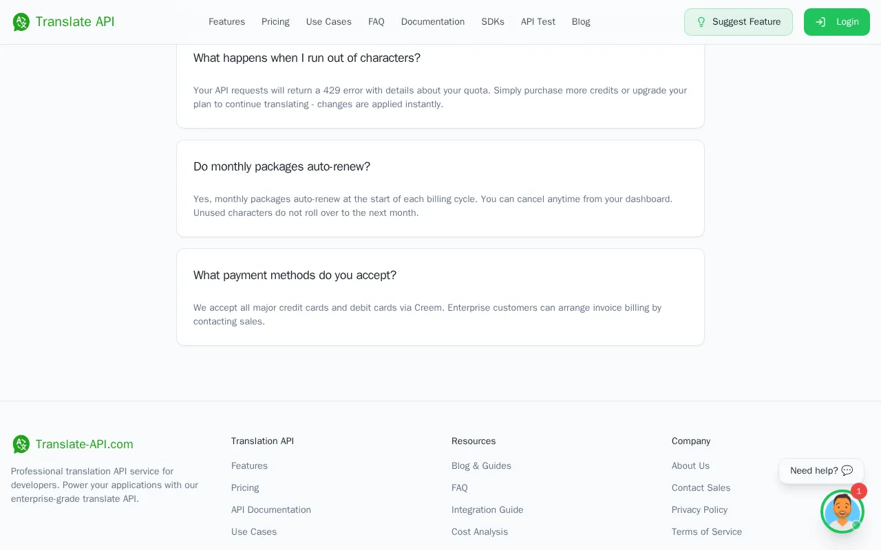 Translation-API.com — pricing page