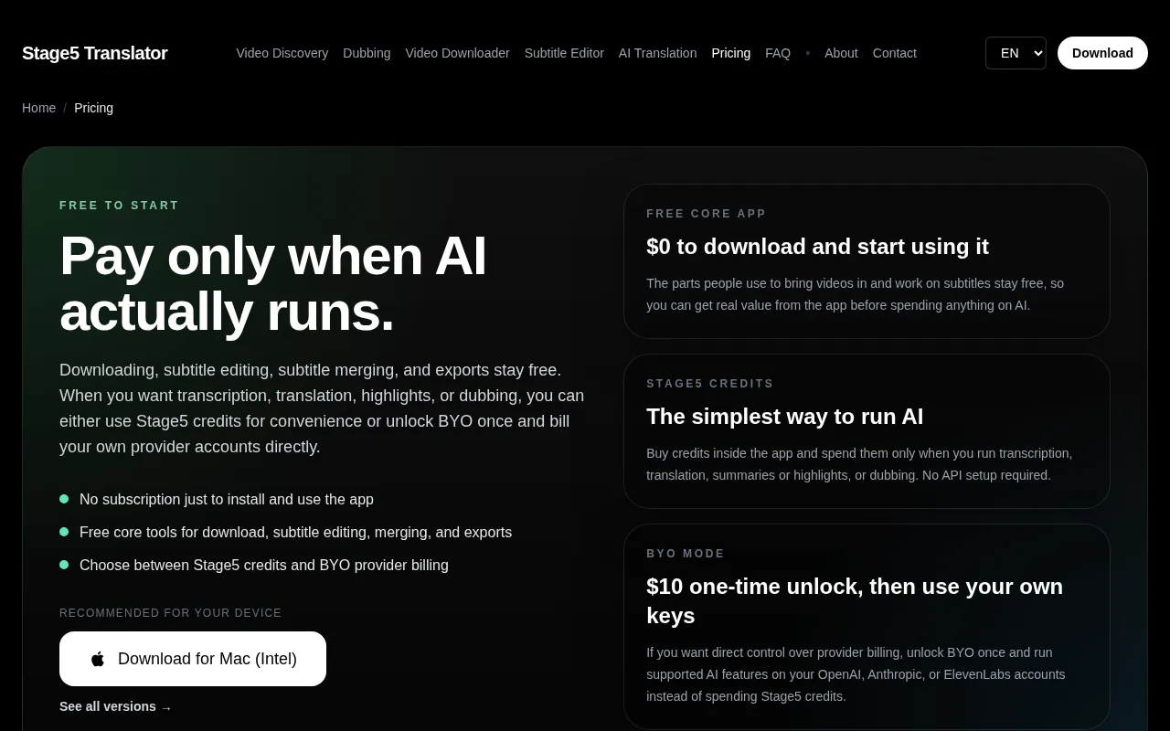 Translator — pricing page
