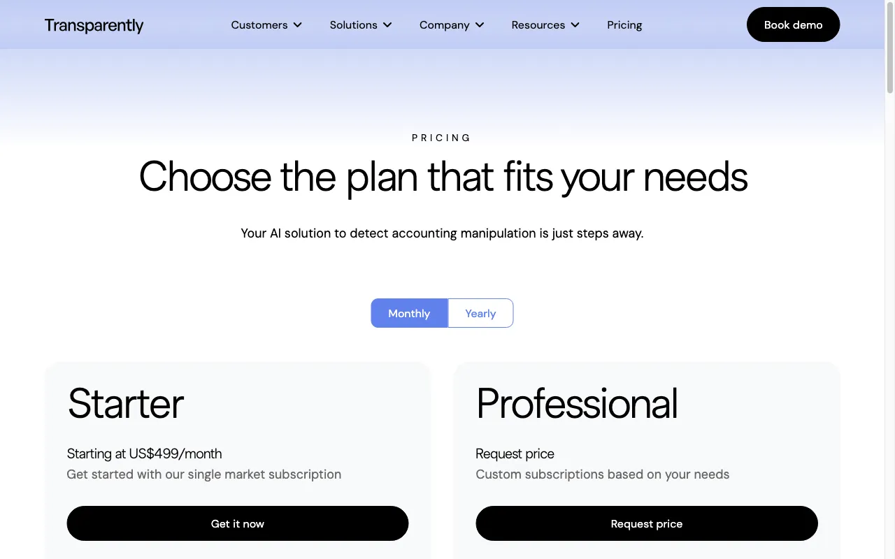 Transparently.AI — pricing page