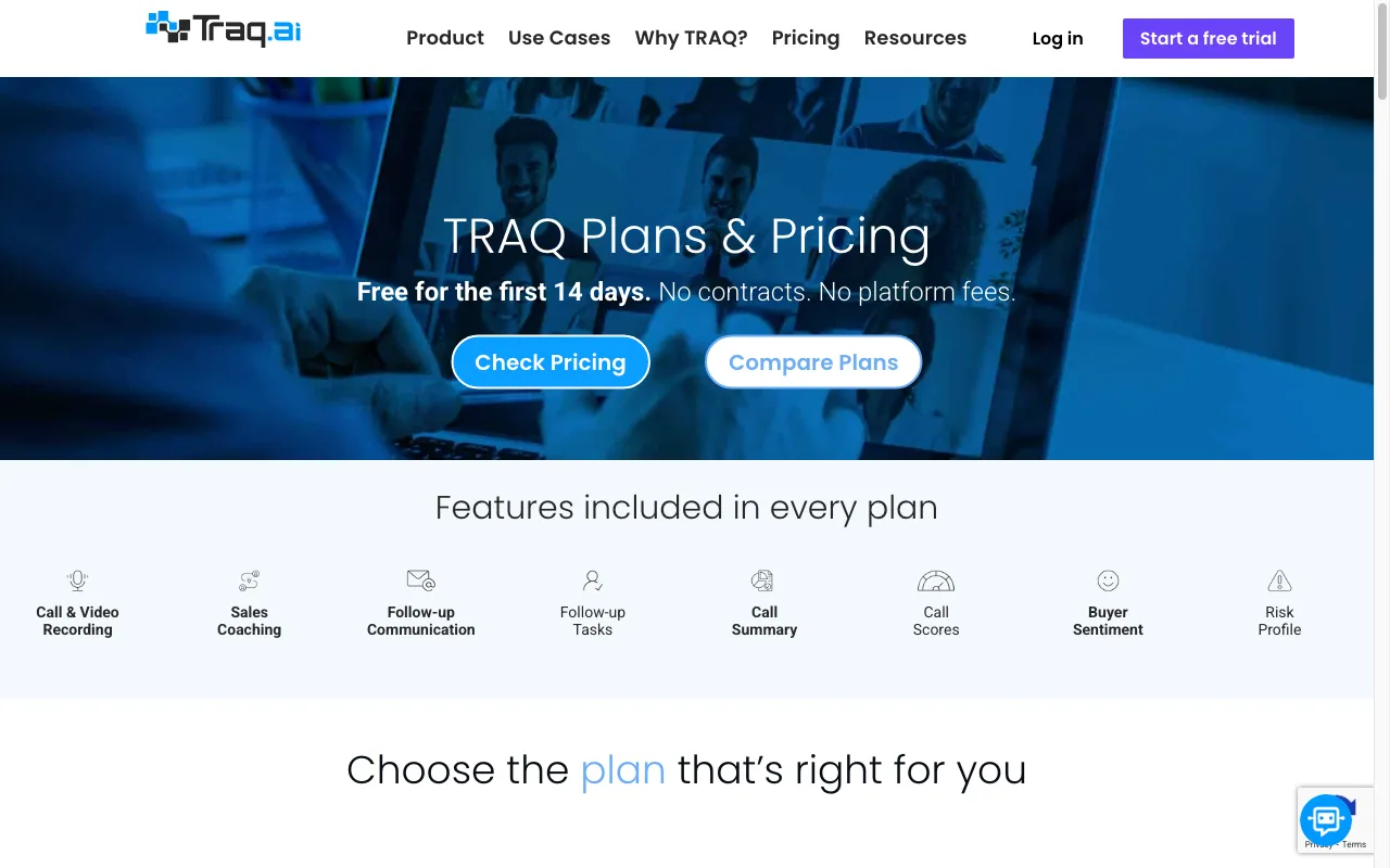 Traq ai — pricing page