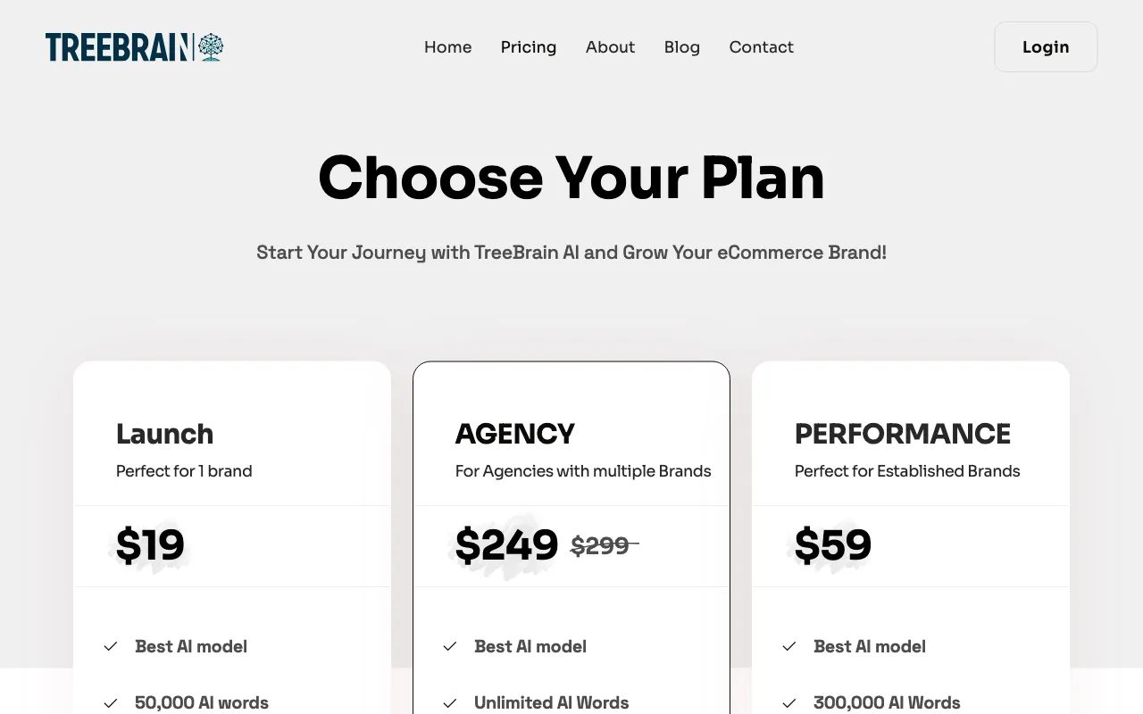 TreeBrain — pricing page