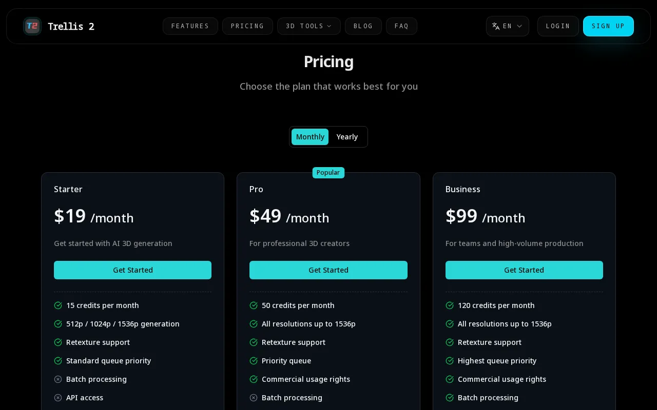 Trellis 2 — pricing page