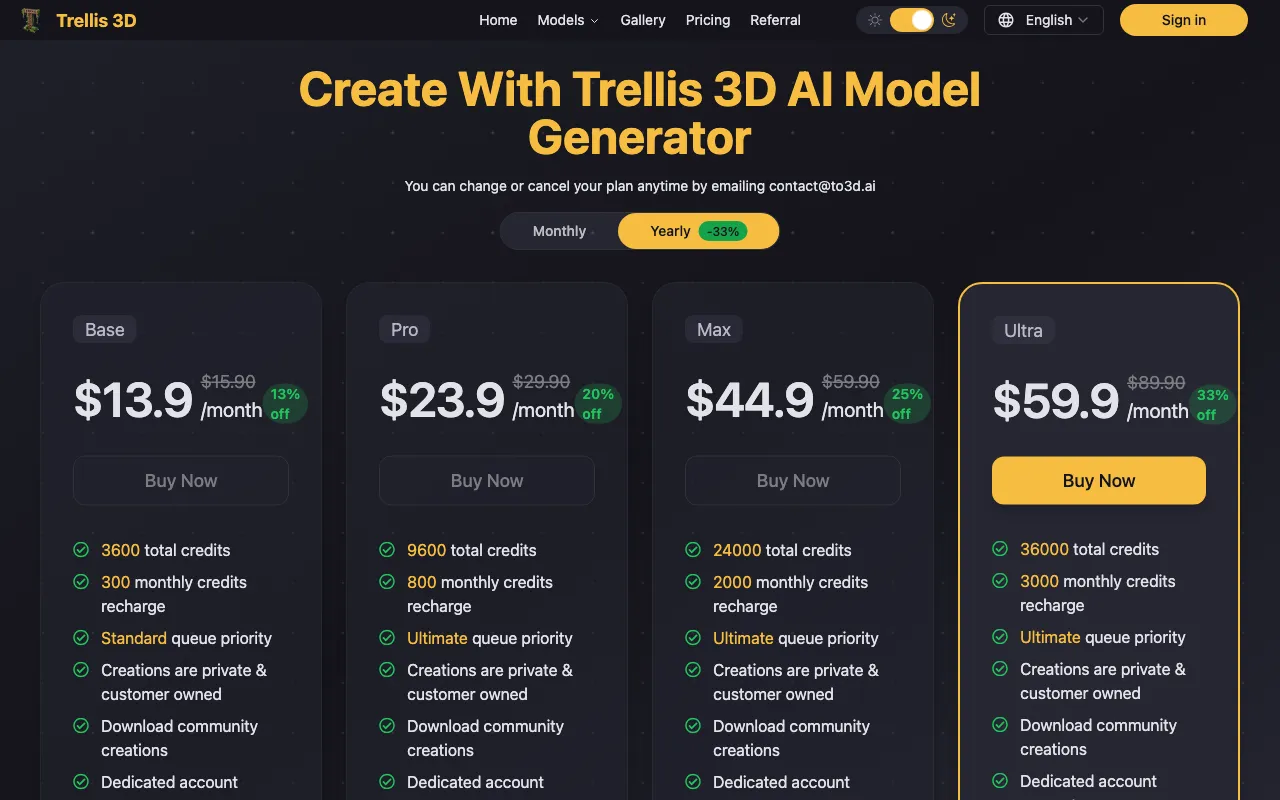 trellis3d.net — pricing page